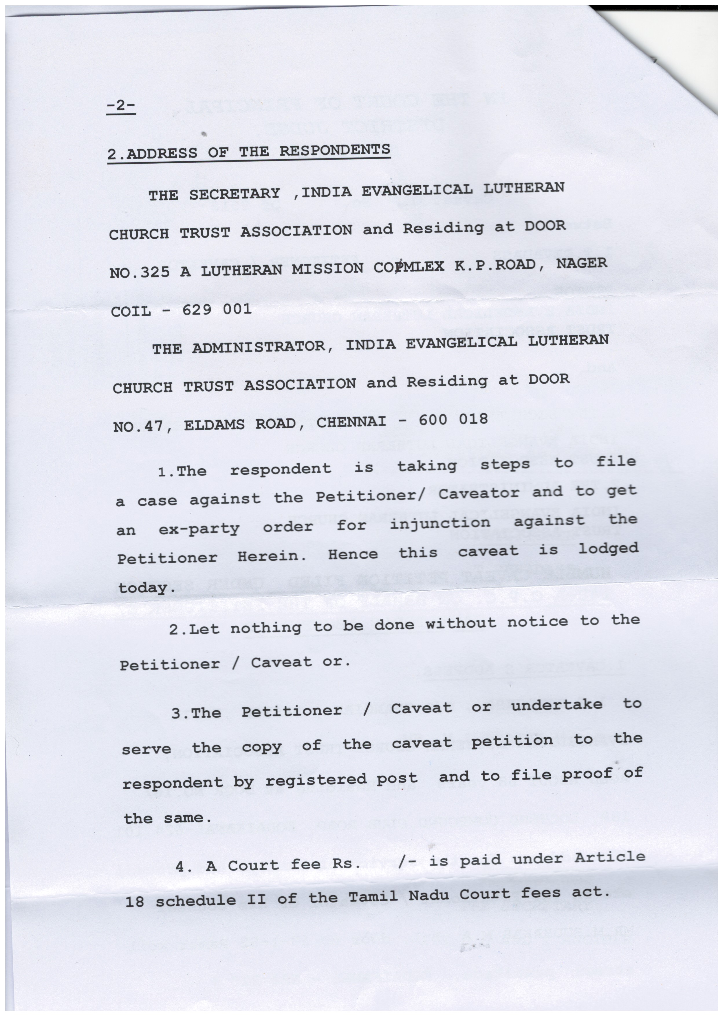 IELC rewriting the own history in Kodaikanal – Rev. T. Devadass (Retd.) Caveat – in three court namely Palani, Dindigul and Kodaikanal and Mrs. Therasa Devadass letter — 7/17