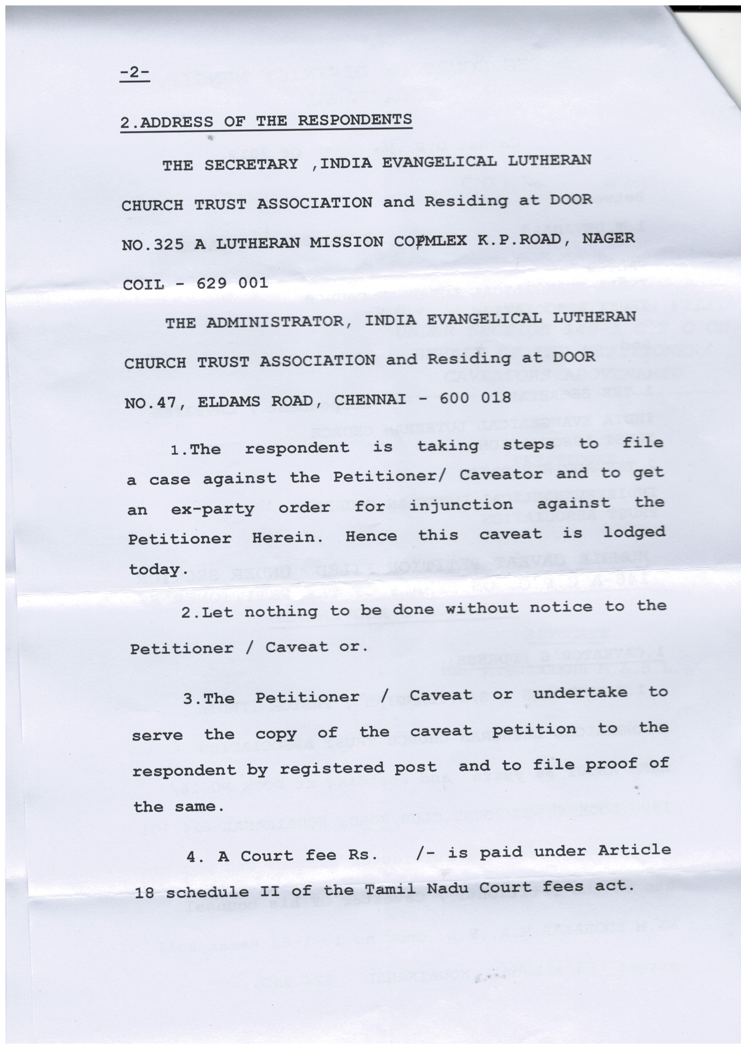 IELC rewriting the own history in Kodaikanal – Rev. T. Devadass (Retd.) Caveat – in three court namely Palani, Dindigul and Kodaikanal and Mrs. Therasa Devadass letter — 12/17