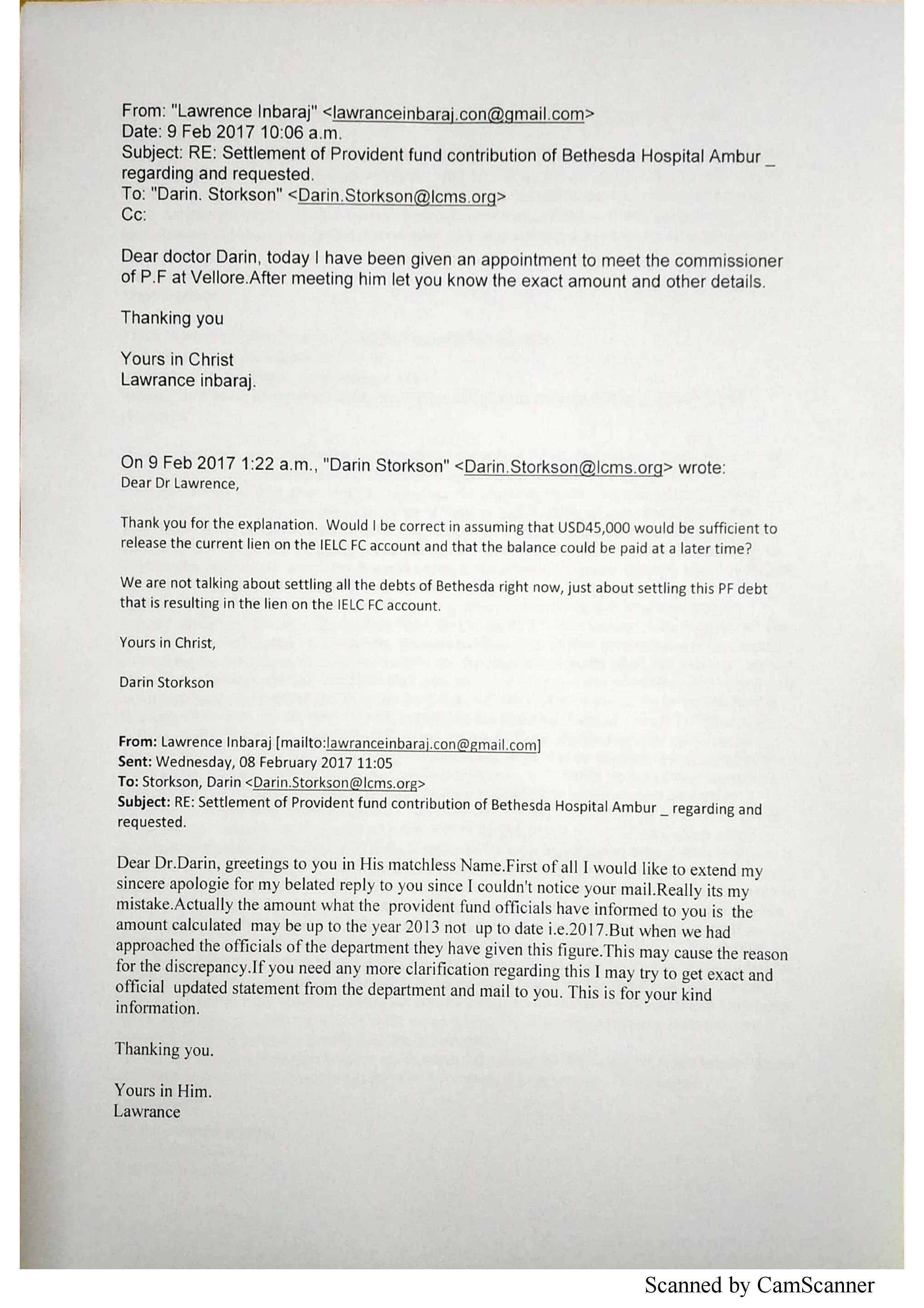 Reply mail sent to Mr. Lawrence Inbaraj and Mr. Elliah Charles, Ambur & Reply received from them — 14/14